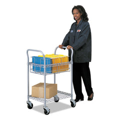 Safco 26.75 in. x 18.75 in. x 38.5 in. 1 Shelf 1 Bin Dual-Purpose Wire Mail and Filing Cart - Metallic Gray