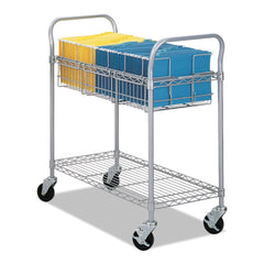 Safco 39 in. x 18.75 in. x 38.5 in. 1 Shelf 1 Bin Dual-Purpose Metal Wire Mail and Filing Cart - Metallic Gray