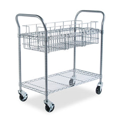 Safco 39 in. x 18.75 in. x 38.5 in. 1 Shelf 1 Bin Dual-Purpose Metal Wire Mail and Filing Cart - Metallic Gray