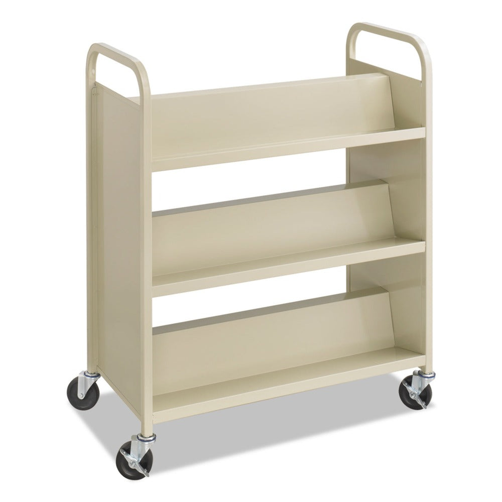 Safco 36 in. x 18.5 in. x 43.5 in. 300 lbs. Capacity 6 Shelves Metal Steel Double-Sided Book Cart - Sand