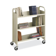 Safco 36 in. x 18.5 in. x 43.5 in. 300 lbs. Capacity 3 Shelves Metal Steel Double-Sided Book Cart - Sand