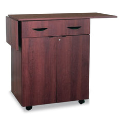 Safco 8962MH 32.5 in. to 56.25 in. x 20.5 in. x 38.75 in. 1 Drawer 3 Shelves Engineered Wood Hospitality Cart with Drop Leaves - Mahogany