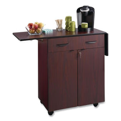 Safco 8962MH 32.5 in. to 56.25 in. x 20.5 in. x 38.75 in. 1 Drawer 3 Shelves Engineered Wood Hospitality Cart with Drop Leaves - Mahogany