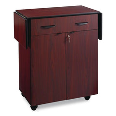 Safco 8962MH 32.5 in. to 56.25 in. x 20.5 in. x 38.75 in. 1 Drawer 3 Shelves Engineered Wood Hospitality Cart with Drop Leaves - Mahogany