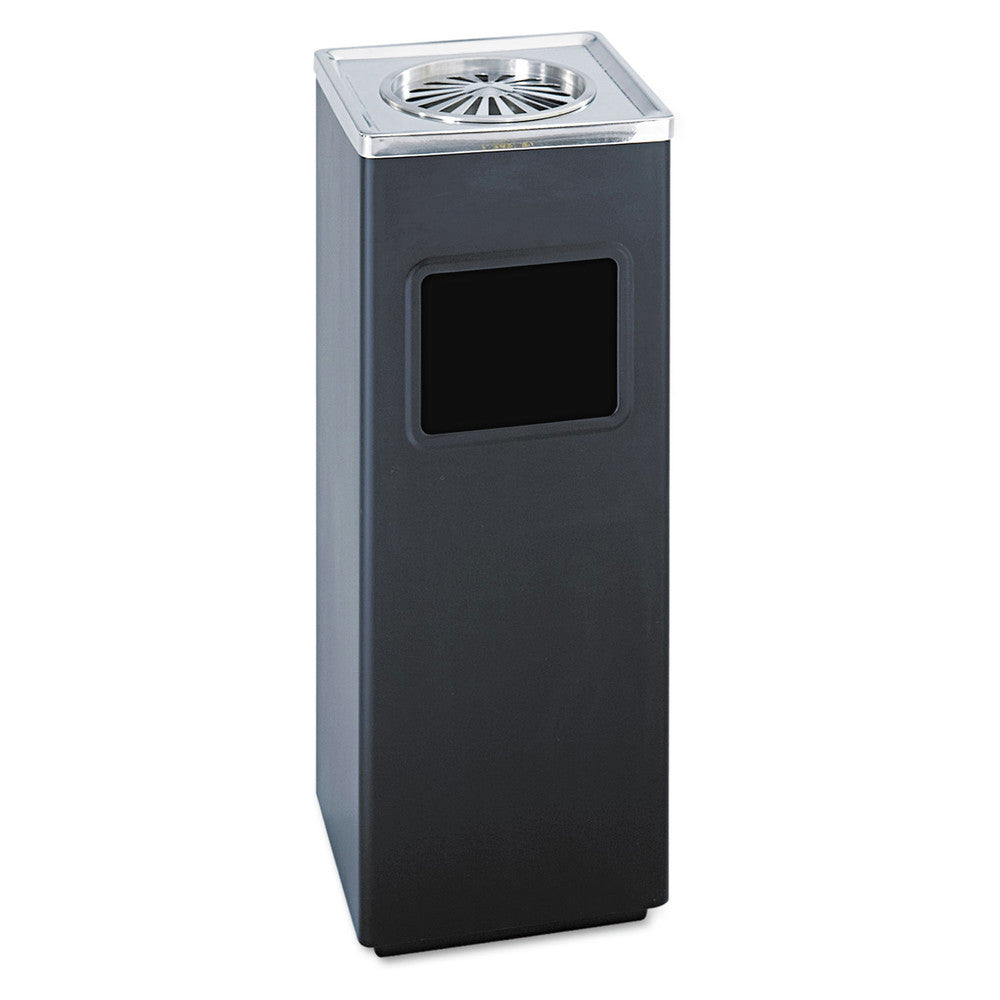 Safco 3 gal. Stainless Steel Square Ash 'N' Trash Sandless Urn - Black