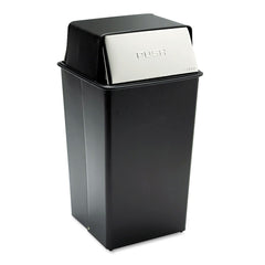 Safco Reflections Push Top Square Receptacle, Steel, 36gal, Black/chrome