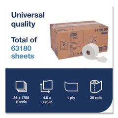 Tork 112990 1-Ply Septic Safe Universal Bath Tissue Roll with OptiCore - White (36/Carton)