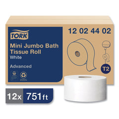 Tork Advanced 3.48 in. x 751 ft. 2-Ply Septic Safe Mini-Jumbo Roll Bath Tissue - White (12/Carton)