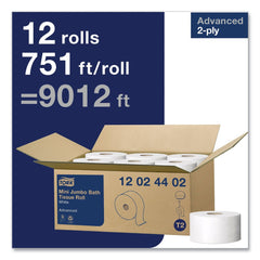 Tork Advanced 3.48 in. x 751 ft. 2-Ply Septic Safe Mini-Jumbo Roll Bath Tissue - White (12/Carton)