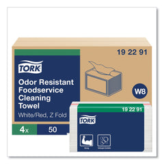 Tork 192291 11.75 in. x 14.75 in. 1-Ply Small Pack Foodservice Cloth - Unscented/White/Red Stripe (4/Carton)
