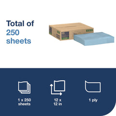 Tork 12 in. x 12 in. 1-Ply Low-Lint Cleaning Cloth - Blue (250/Carton)