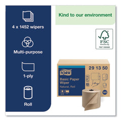 Tork 291350 4 Rolls/Carton 1-Ply 7.68 in. x 1150 ft. Basic Paper Wiper - Natural