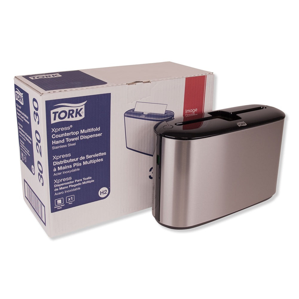 Tork 12.68 in. x 4.56 in. x 7.92 in. Xpress Countertop Towel Dispenser - Stainless Steel/Black