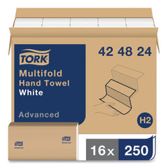 Tork 424824 Advanced 9 x 9.5 1-Ply Multifold Hand Towel - White (16/Carton)