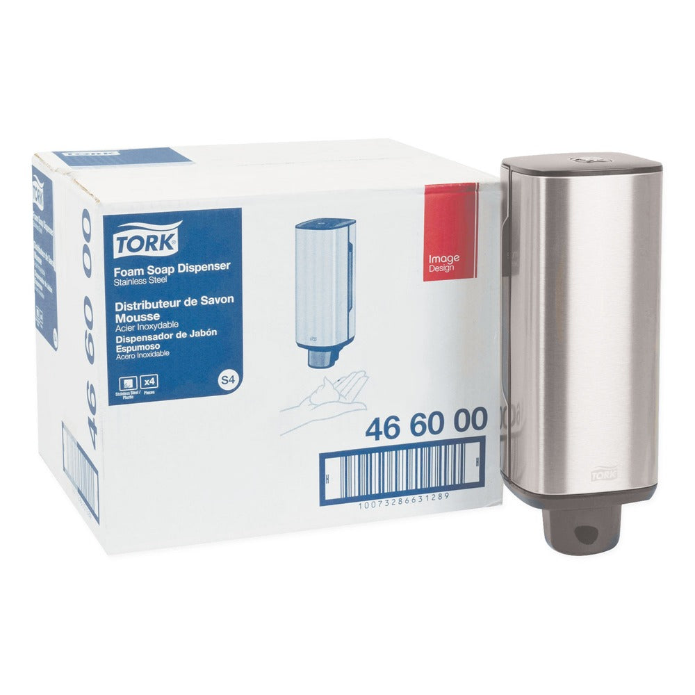 Tork 4.25 in. x 4.25 in. x 11.38 in. 1 Liter Bottle 33 oz. Bottle Foam Skincare Manual Dispenser - Stainless Steel
