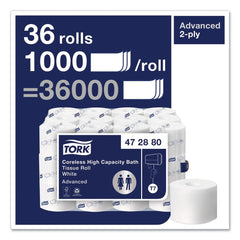 Tork Advanced 2-Ply Coreless High Capacity Bath Tissue - White (36/Carton)