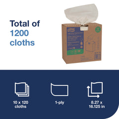 Tork 500176 1-Ply 8.3 in. x 16.1 in. Light Duty Cleaning Cloth Pop Up Box - White (10/Carton)