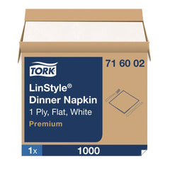 Tork 1-Ply 15 in. x 16 in. LinStyle Dinner Napkin - White (1000/Carton)