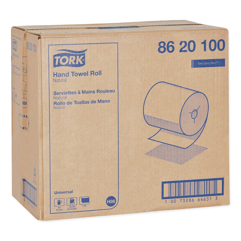 Tork 8620100 8 in. x 425 ft. Universal Notched Hand Towel Roll - Natural (12 Rolls/Carton)