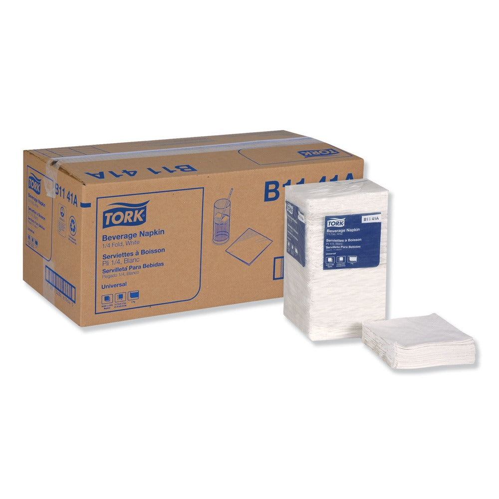 Tork 1 Ply 9.13 in. x 9.13 in. Universal Beverage Napkins - White (4000/Carton)