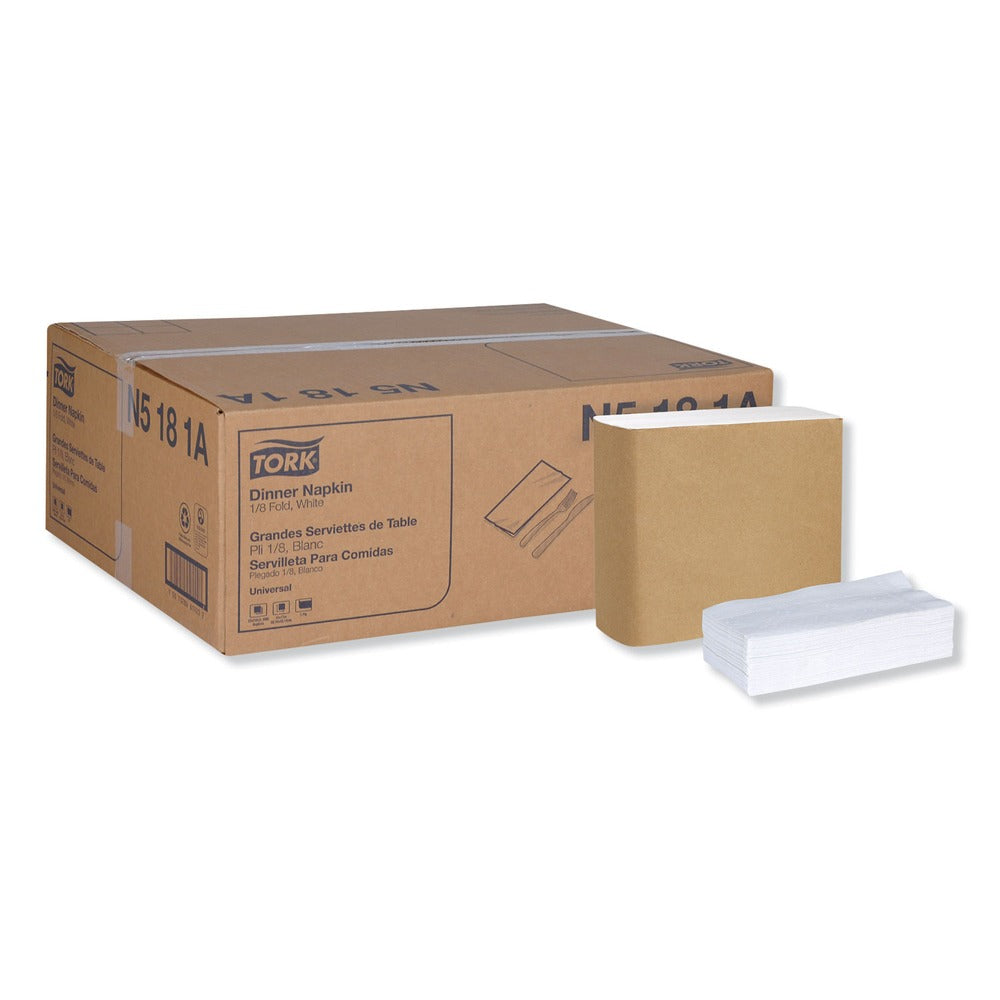 Tork 1-Ply 15 in. x 17 in. 1/8 Fold Universal Dinner Napkins - White (3000/Carton)