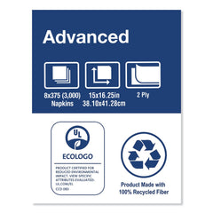 Tork 15 in. x 16.25 in. 2-Ply 1/8-Fold Advanced Dinner Napkins - White (3000/Carton)