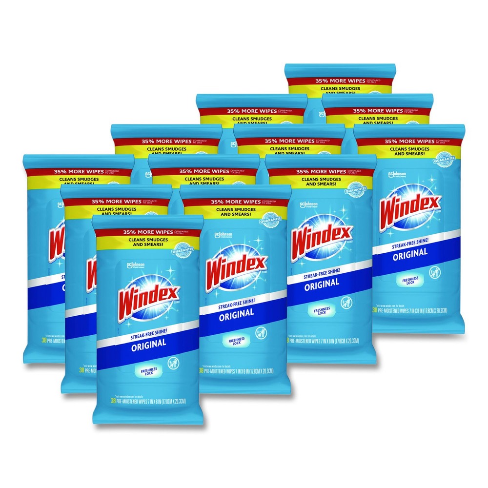 Windex 7 in. x 8 in. Glass and Surface Wet Wipe - Unscented/White (12/Carton)