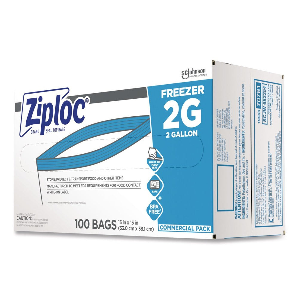 Ziploc 2-Gallon 2.7 mil. 13 in. x 15.5 in. Double Zipper Freezer Bags - Clear (100/Carton)
