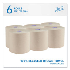 Scott Essential 1-Ply 8 in. x 700 ft. 1.75 in. Core 100% Recycled Fiber Hard Roll Towel - Brown (6/Carton)