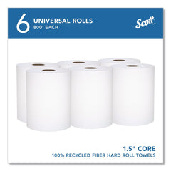 Scott 8 in. x 800 ft. 1-Ply Universal 100 Percent Recycled Fiber Hard Roll Paper Towels - White (6/Carton)