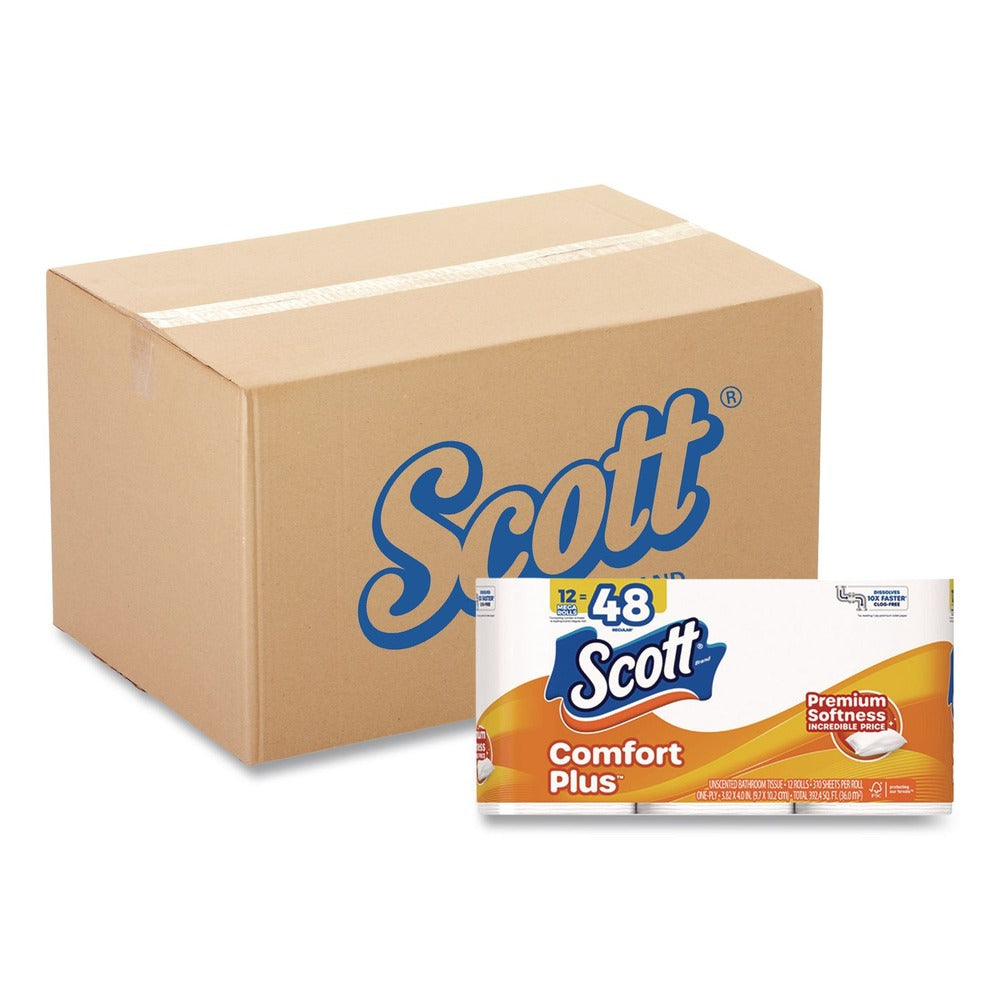 Scott 1-Ply ComfortPlus Septic-Safe Toilet Paper Mega Rolls - White (12/Carton)