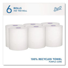 Scott 58423 8 in. x 700 ft. 1-Ply 100 Percent Recycled Hard Roll Paper Towels - White (6/Carton)