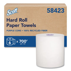 Scott 58423 8 in. x 700 ft. 1-Ply 100 Percent Recycled Hard Roll Paper Towels - White (6/Carton)