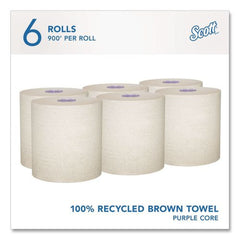 Scott 8 in. x 900 ft. 1-Ply 100 Percent Recycled Hard Roll Paper Towels - Brown (6/Carton)