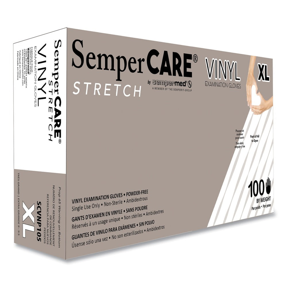SemperCare Stretch Vinyl Examination Gloves - X-Large, Cream (1000/Carton)