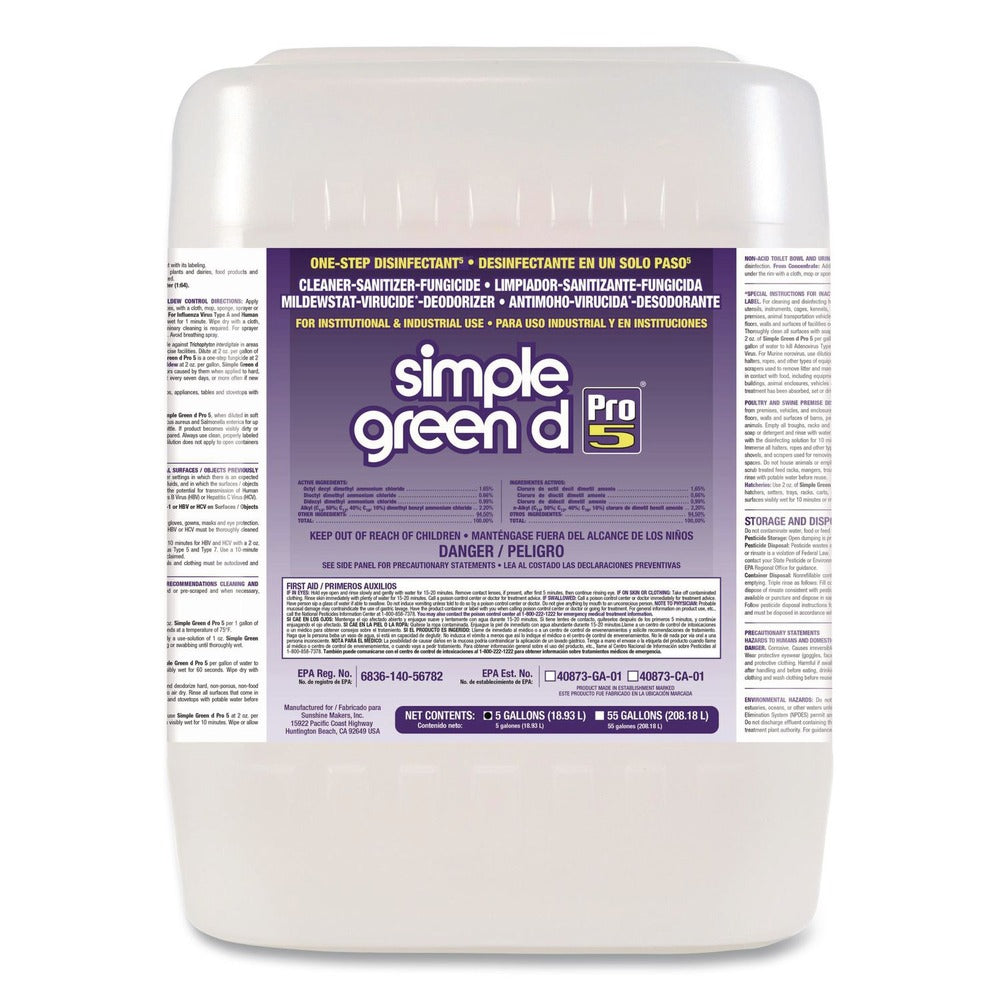 Simple Green 5 Gallon d Pro 5 Disinfectant - Unscented