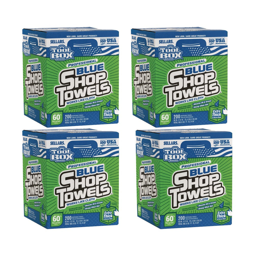 Sellars 1-Ply 10 x 12 TOOLBOX Shop Towels - Blue (4/Carton)