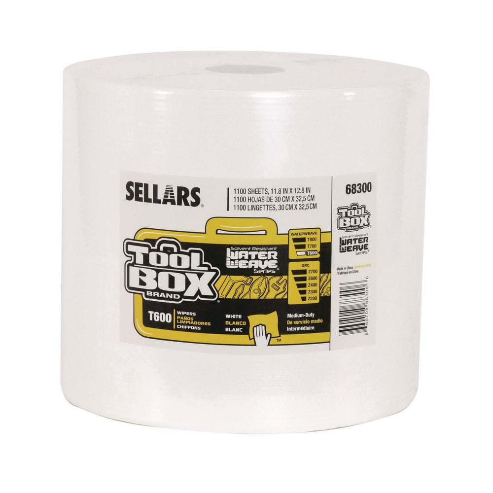 Sellars 1-Ply 11.8 x 12.8 TOOLBOX WaterWeave T600 Wipers - White (1/Carton)