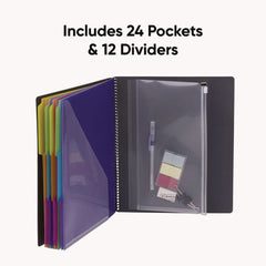 Smead 24 Letter-Size Sleeves Poly Project Organizer - Gray with Bright Pockets