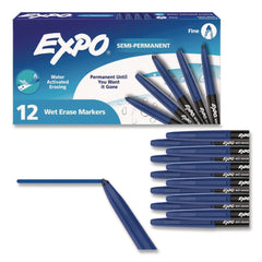 EXPO Wet Erase Markers Fine Needle Tip Blue 12/Pack