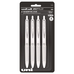 uni-ball 207 Plusplus 0.7 mm Retractable Gel Pen - Black Ink/White Barrel/Medium (4/Pack)