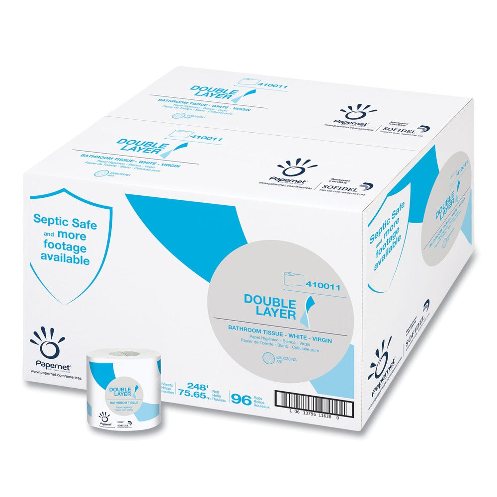 Papernet 1-Ply Double Layer Septic Safe Toilet Tissue - White (96/Carton)