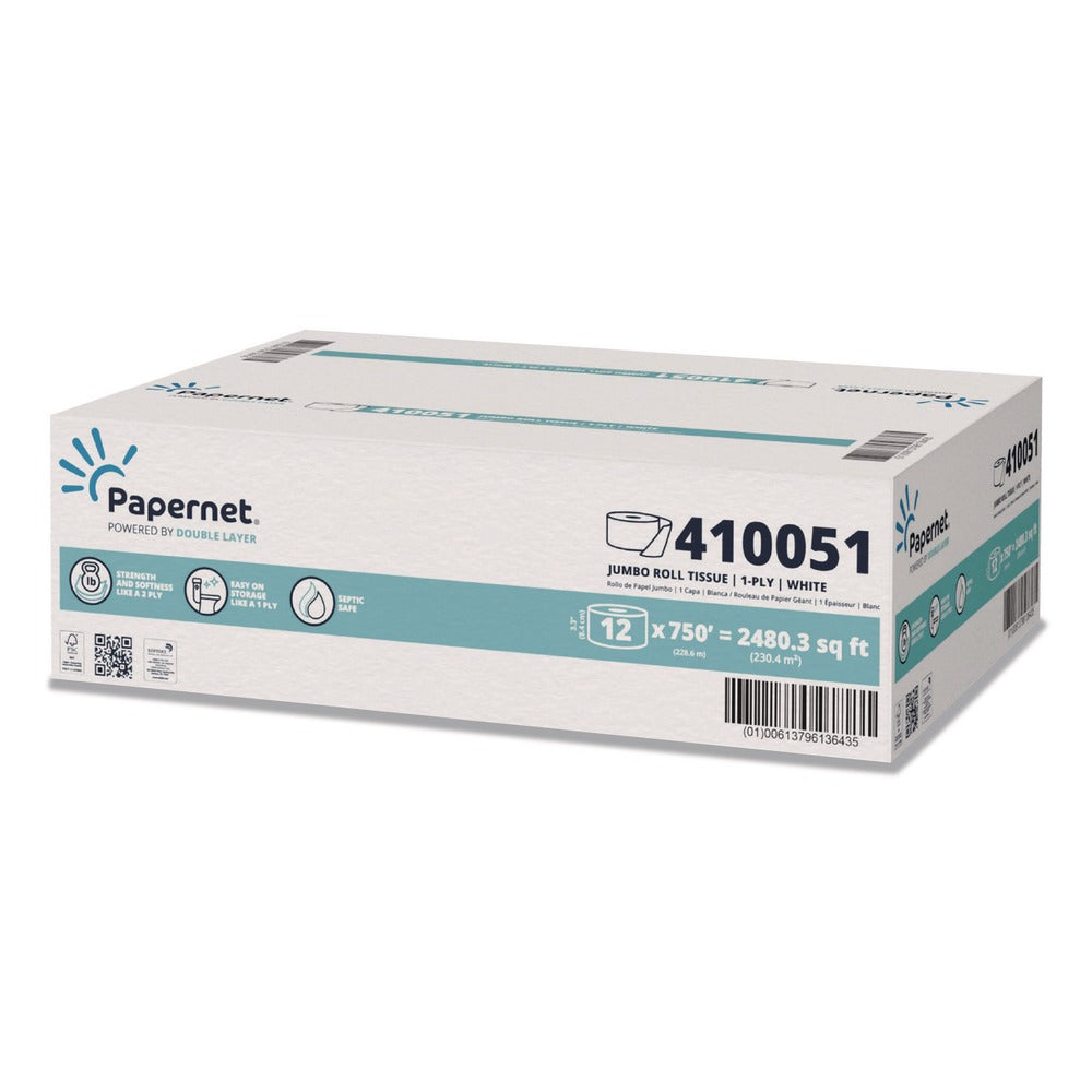 Papernet 3.3 in. x 750 ft. 1-Ply HyTech Seas Septic Safe Mini JRT - White (6/Carton)
