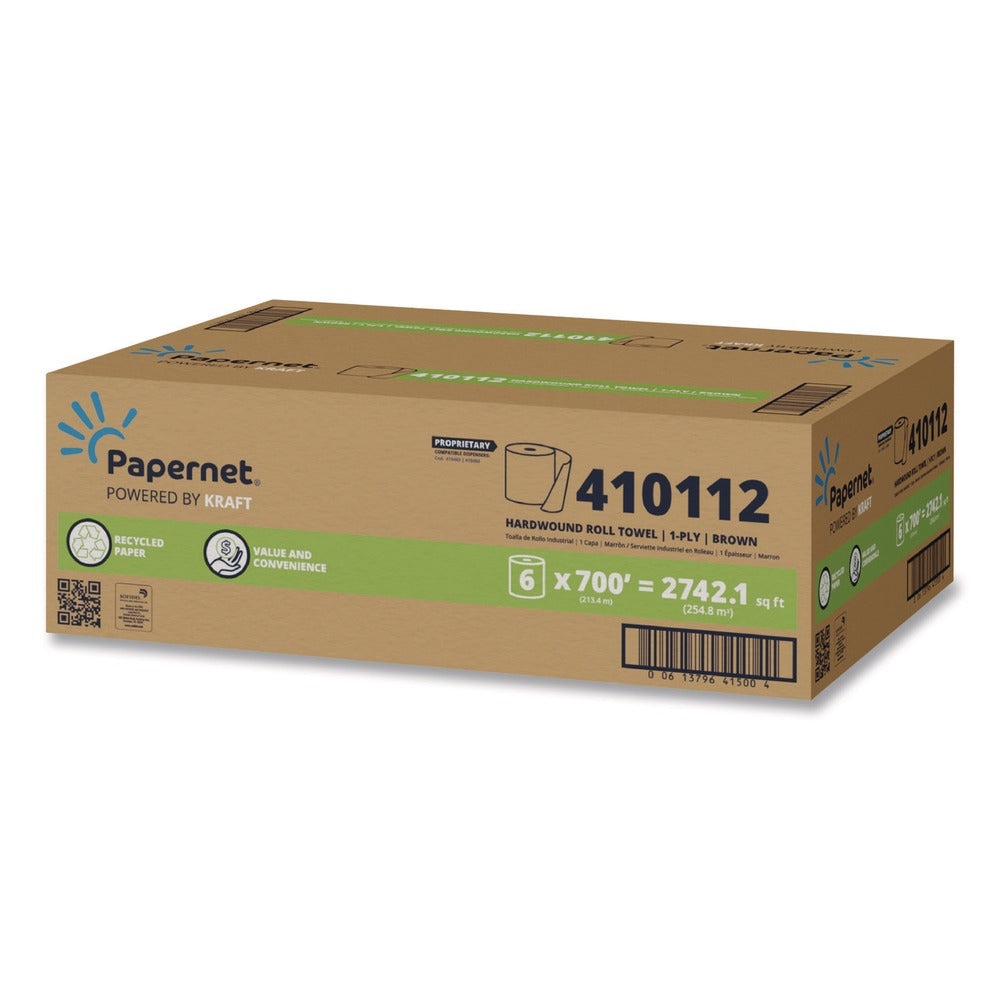 Papernet 7.9 in. x 700 ft. 1-Ply HyTech Seas Hardwound Kraft Roll Towel - Brown (6/Carton)