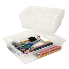 Storex Storage Tray, Flat, 1.69 gal, 10.65-in x 13.17-in x 2.96-in, Translucent, 5/Pack