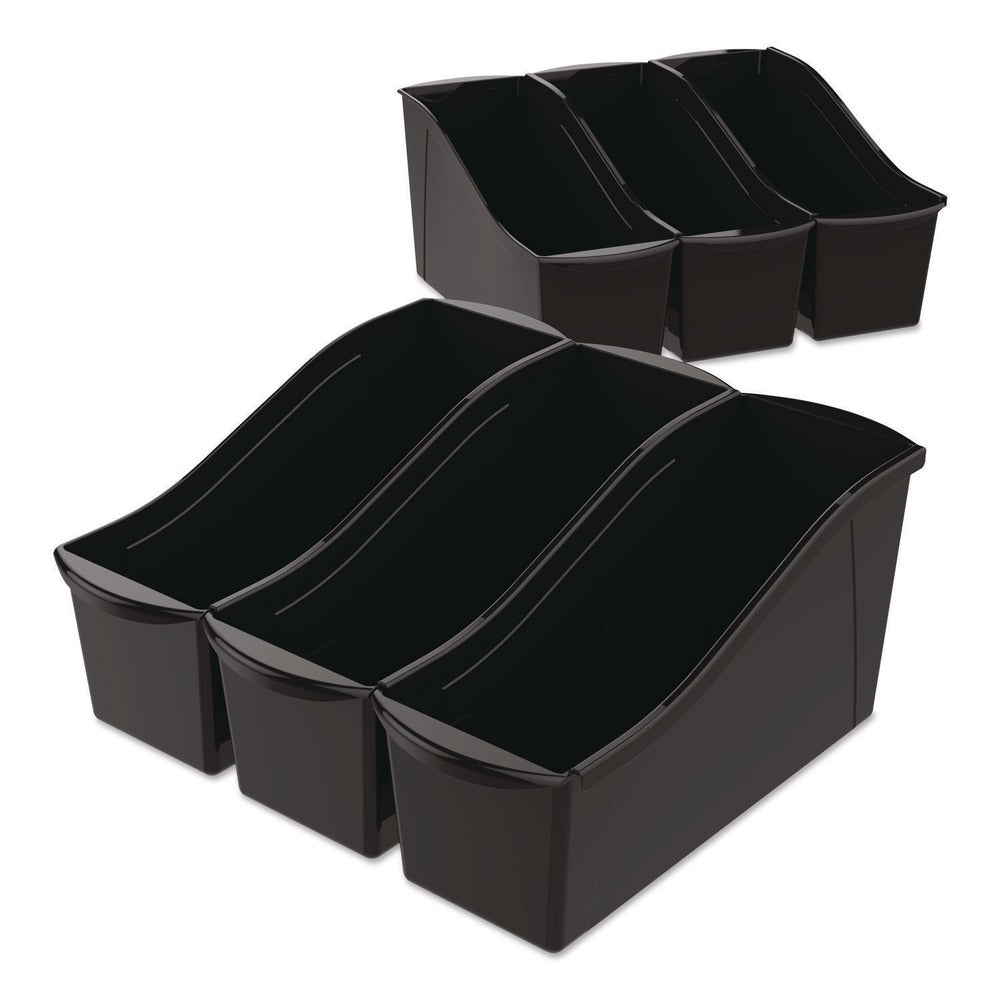 Storex Large Book Bin, 2 gal, 5.3-in x 14.3-in x 7-in, Black, 6/Pack