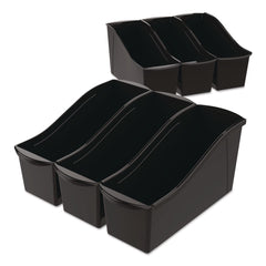 Storex Large Book Bin, 2 gal, 5.3-in x 14.3-in x 7-in, Black, 6/Pack