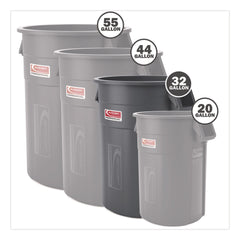 Suncast Commercial Injection Molded Utility Trash Can, 32 gal, Plastic/Resin, Gray
