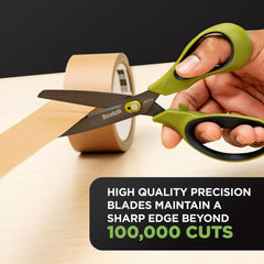 Scotch 8 in. Long 2.7 in. Cut Length Non-Stick Unboxing Scissors - Straight Green/Black Handle