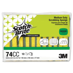 Scotch-Brite PROFESSIONAL 74CC 3.6 in. x 6.1 in. 0.7 in. Thick Medium-Duty Scrubbing Sponge - Yellow/Green (10/Pack)